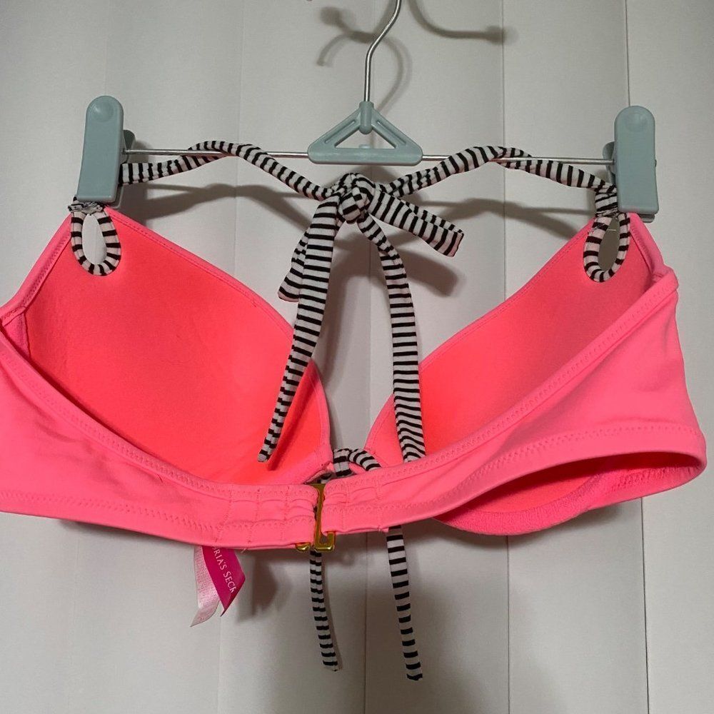 Victoria Secret push up neon pink with black/white striped straps swimsuit top - Picture 5 of 5